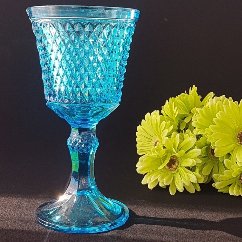 Indiana Glass Diamond Point Blue Vase MCM Tall Candy Dish Pillar Candle Holder